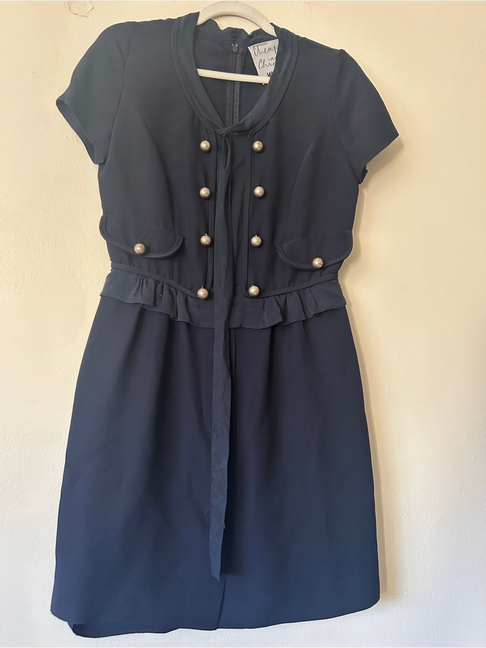 Moschino vintge peplum short sleeve inky navy military button accents